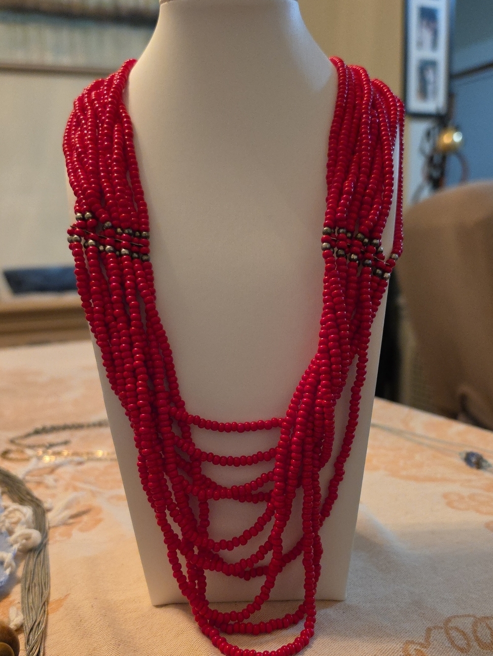 Red Multi-Strand Beaded Necklace - Unbranded